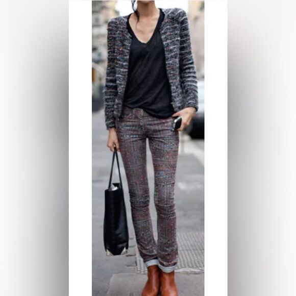 Isabel Marant Monty Wool Alpaca Black Varsity Jacket  Striped Tweed Size M - Picture 5 of 17